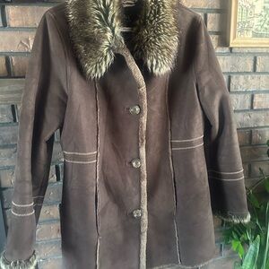 Vintage Brown Faux Fur Trimmed winter coat